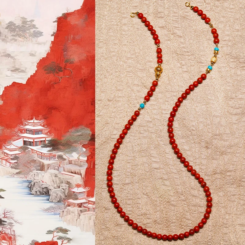 18k金南红美松“烛影摇红”新中式时尚项链（约卡5mm,约长51cm）