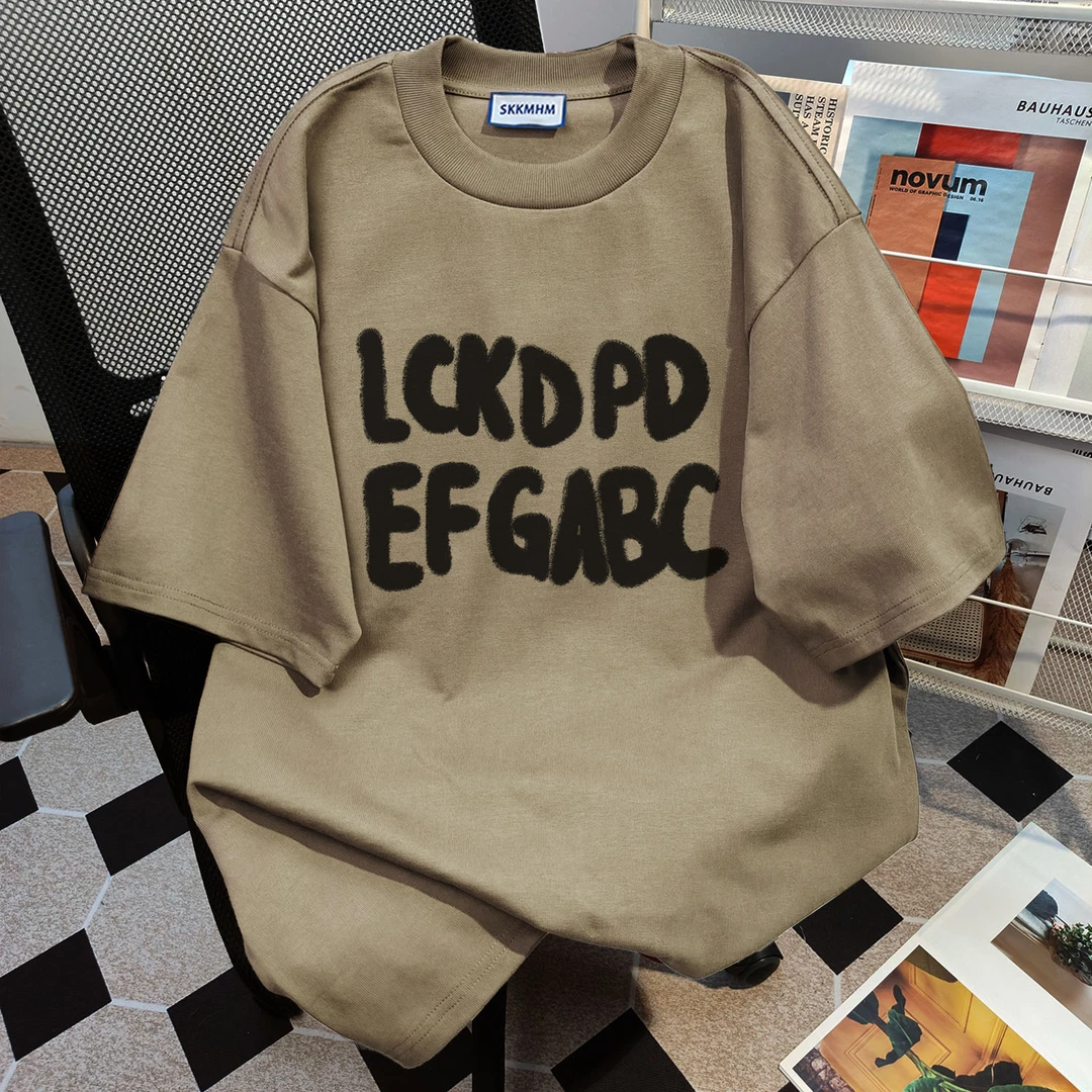 特大码300斤夏季创意个性设计感短袖T恤男美式宽松街头纯棉体恤衫