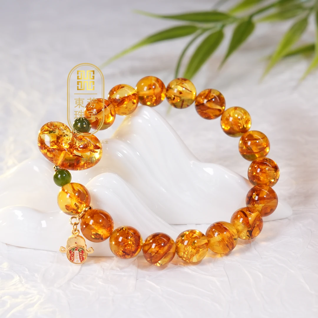 東芳珠宝-10mm俄罗斯天然花珀手串天然琥珀蜜蜡手串桃心琥珀手串