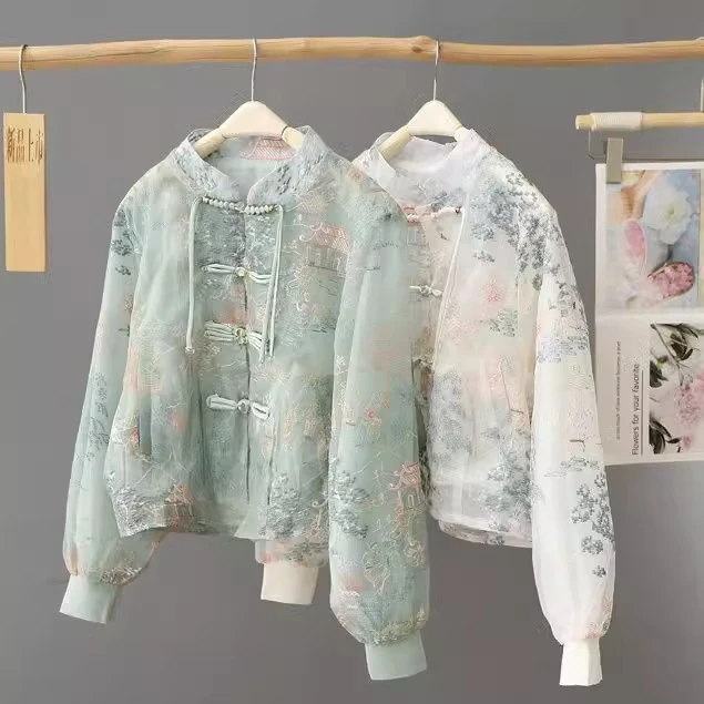 薄款新中式国风重工刺绣盘扣外套女短款高端气质国风防晒衫上衣潮