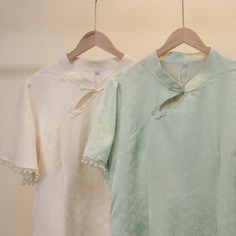 大码胖MM国风新中式重工改良旗袍连衣裙订婚裙