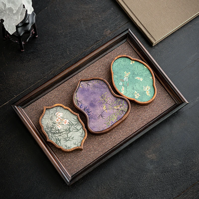 国潮桌面胡桃木海棠茶盘小型中式复古实木壶承干泡台家用茶道用具