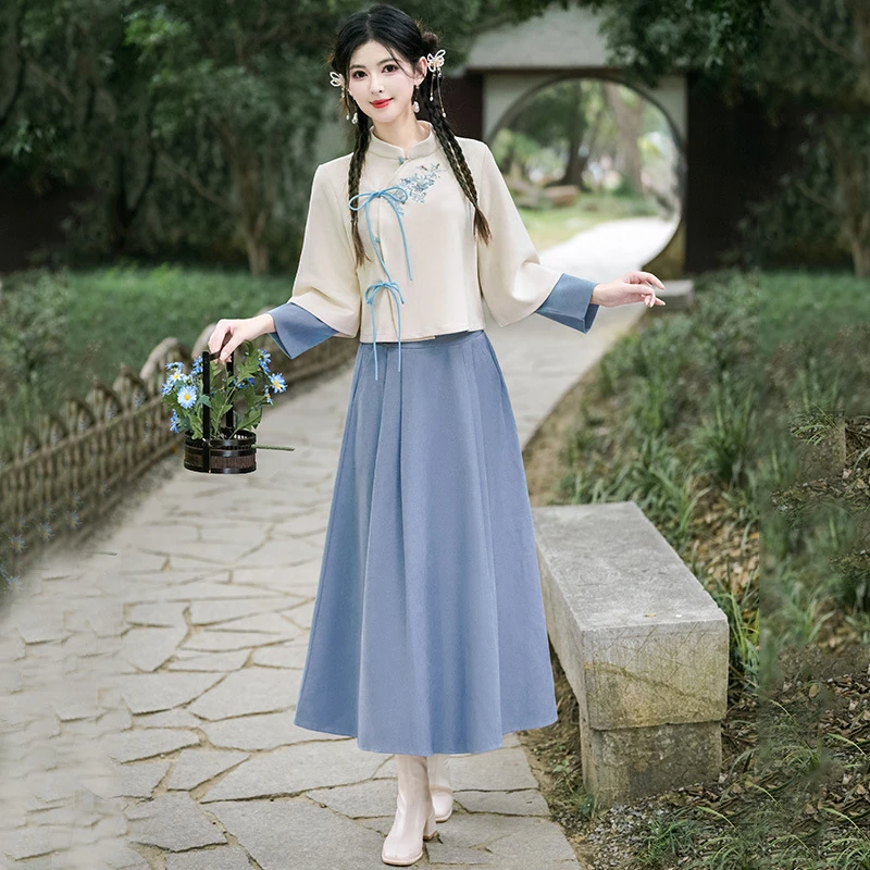 【爆款】秋冬新中式复古绣花唐装汉元素改良汉服旗袍上衣国风茶服两