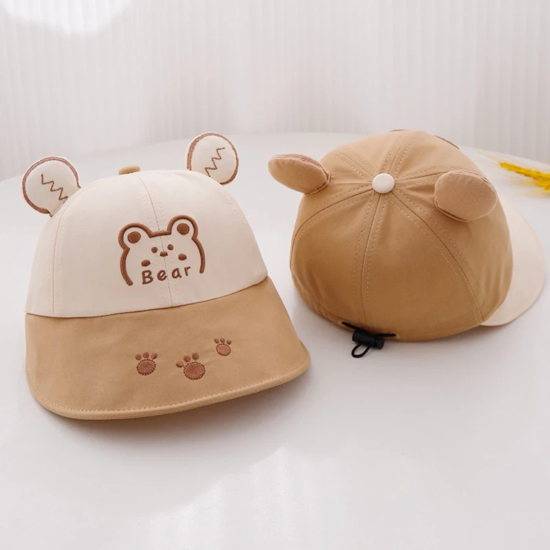 婴儿遮阳帽子春秋男女宝宝鸭舌帽出游防晒太阳帽可爱小熊渔夫帽夏