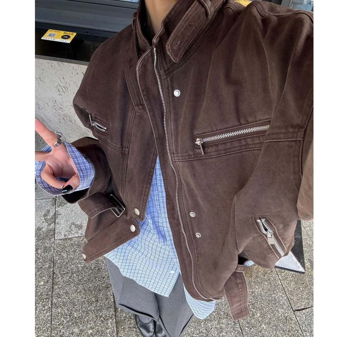 【逸语服饰】2025秋季重工巴恩风小众百搭重酵工装立领外套（配腰带）