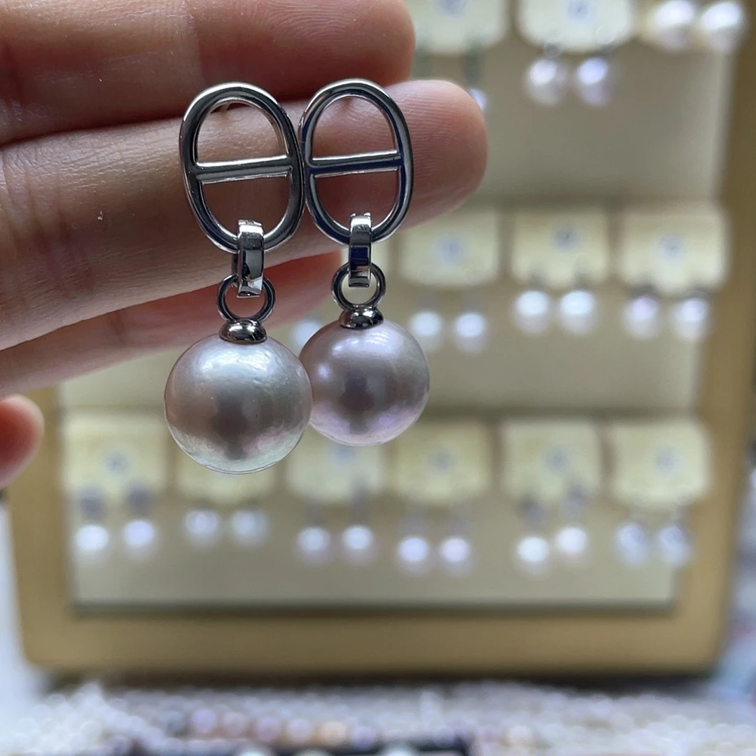 银S925镶嵌淡水珍珠耳饰