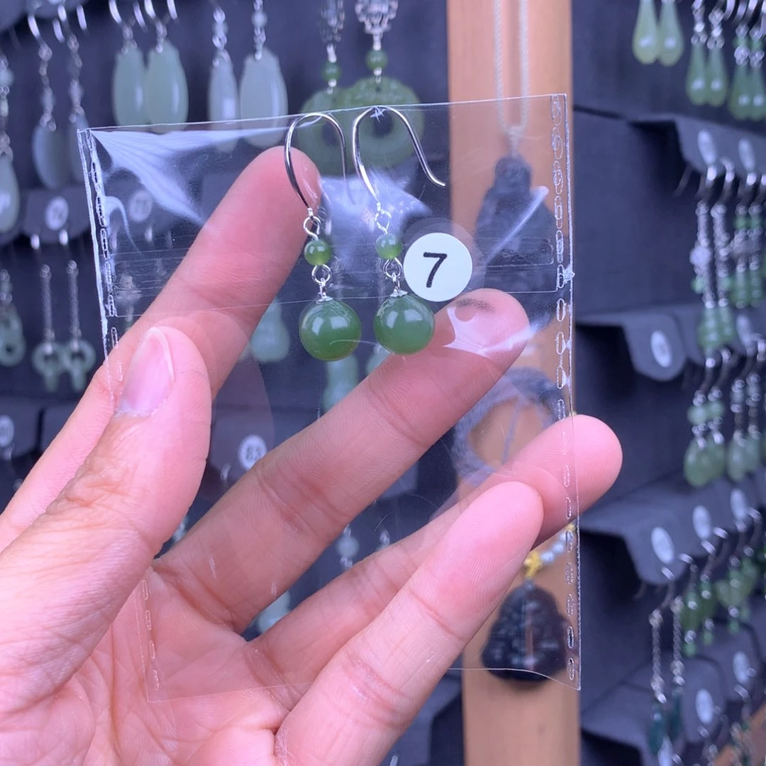 和田玉耳饰银S925镶嵌鲤*