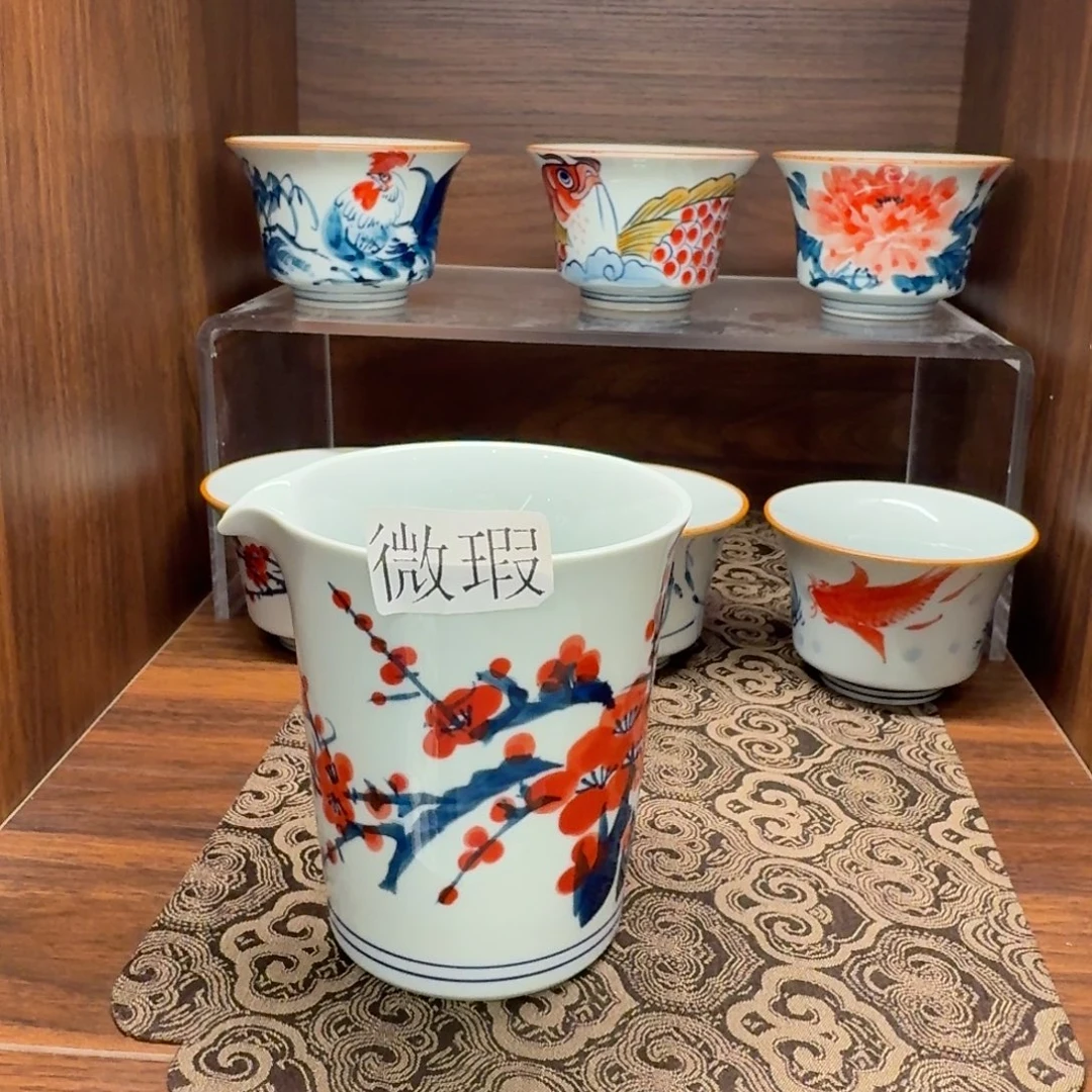 釉下手绘茶具微瑕