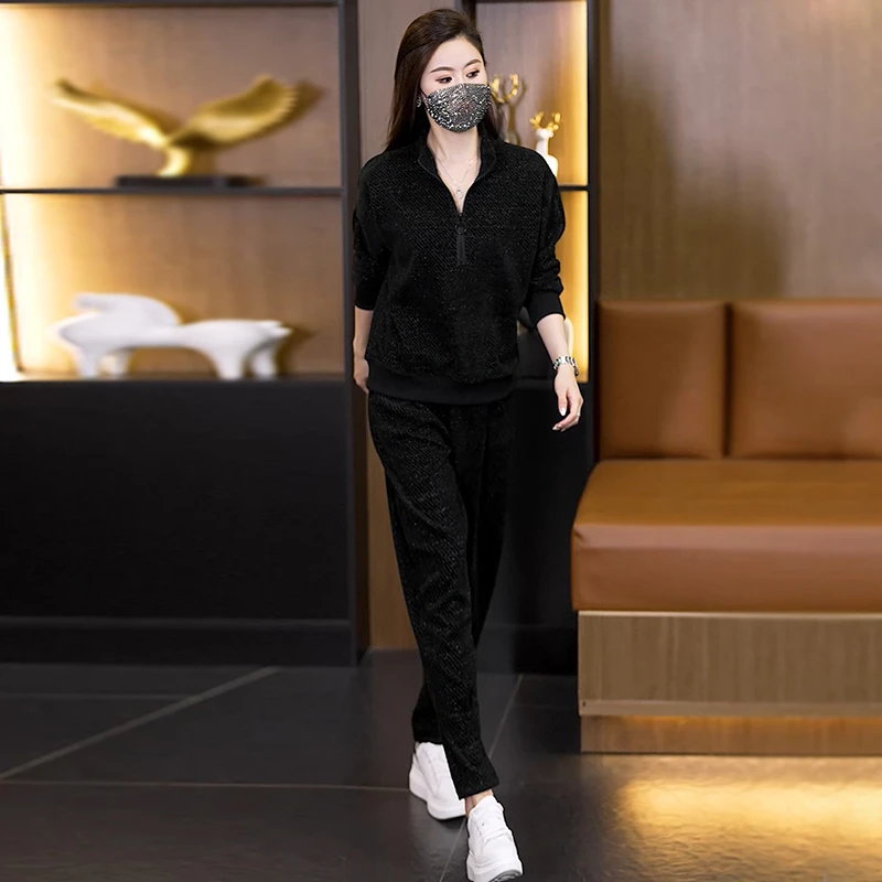 【女神新衣】2025秋季新款时尚显瘦减龄立领上衣阔腿裤两件套