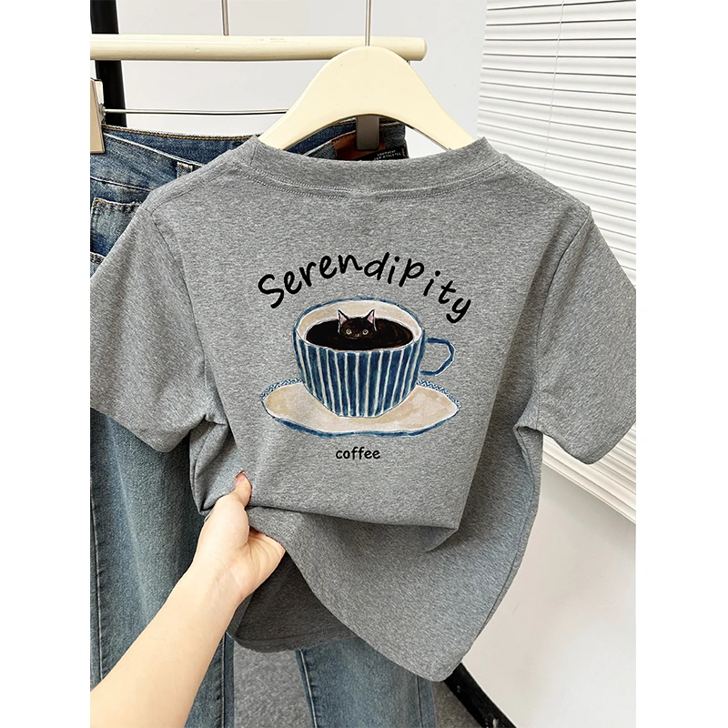 藏蓝色显瘦正肩短袖t恤女装夏季新款韩系ins洋气设计感大码上衣