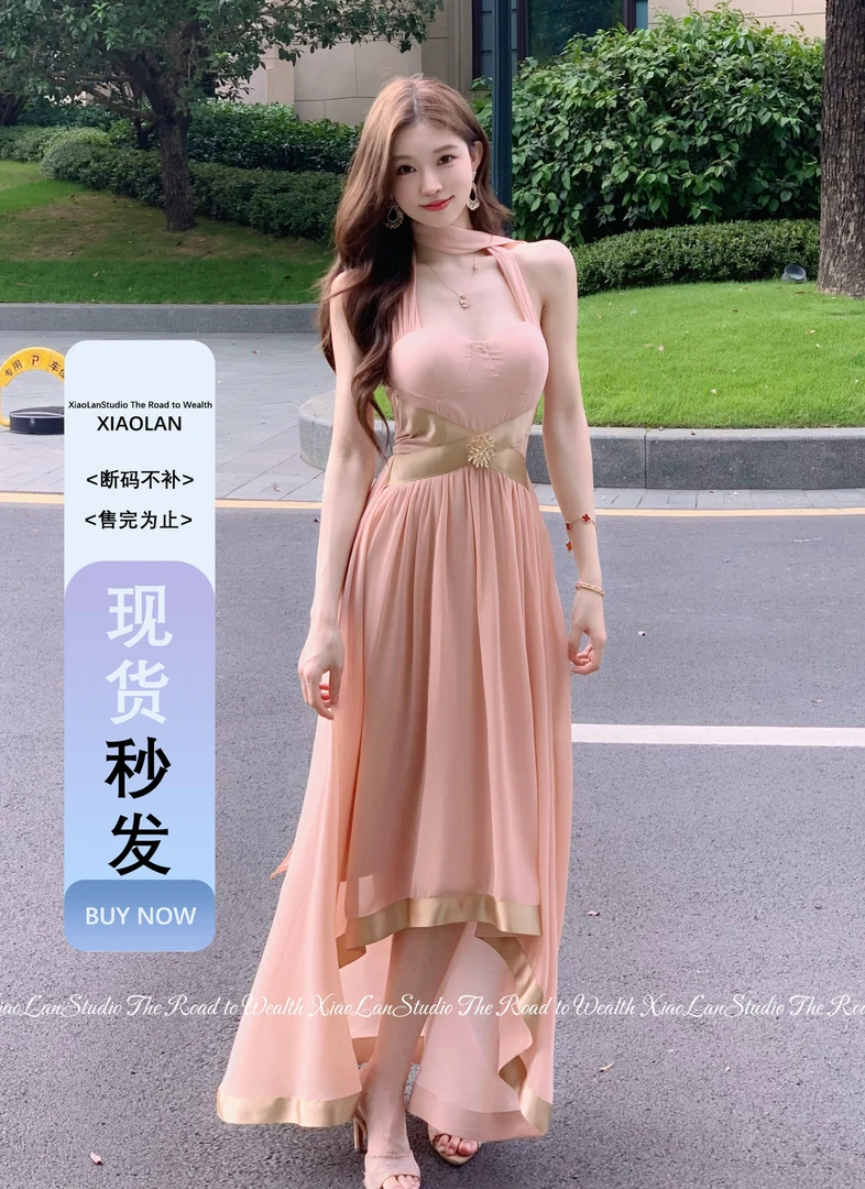 小岚同学「温柔可视」夏季法式气质时尚长款温柔风小众设计感连衣裙