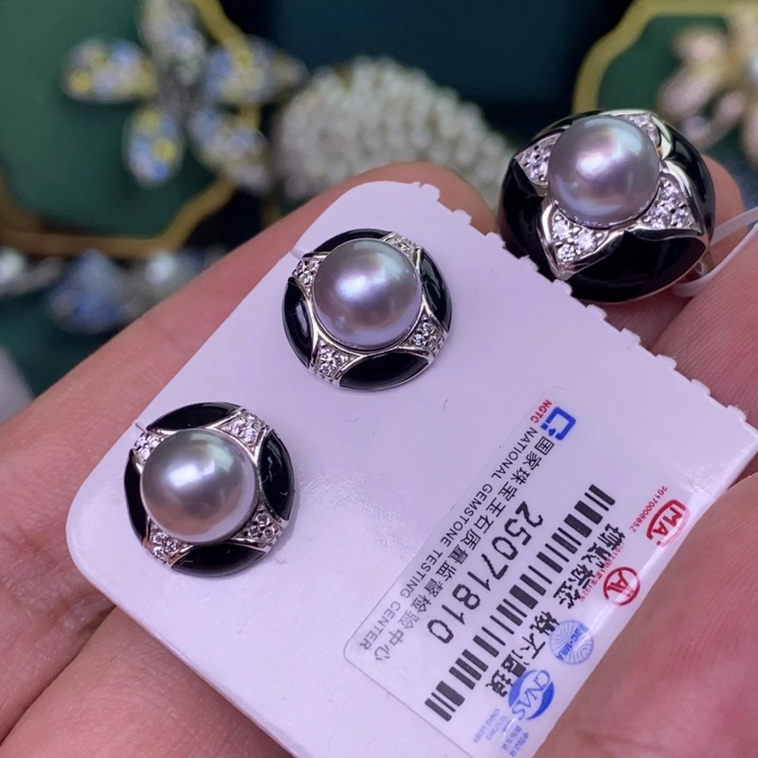 银S925镶嵌戒指海水珍珠套装