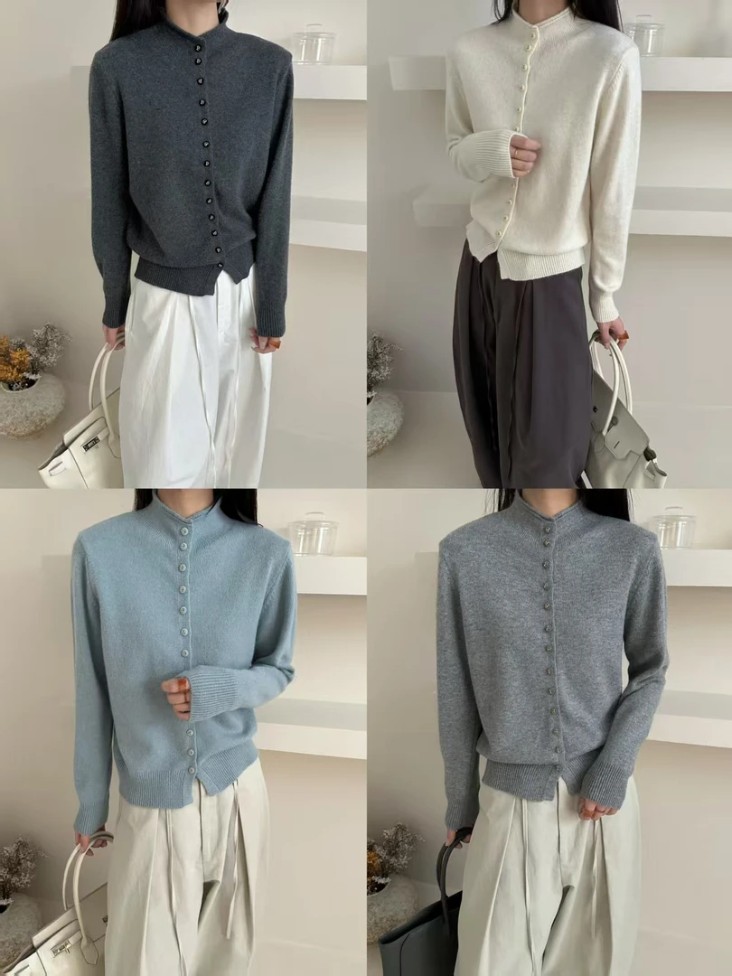 [熙兰雅家]秋冬季洋气半高领丝绒扣浣熊绒毛衣女款百搭针织衫A32