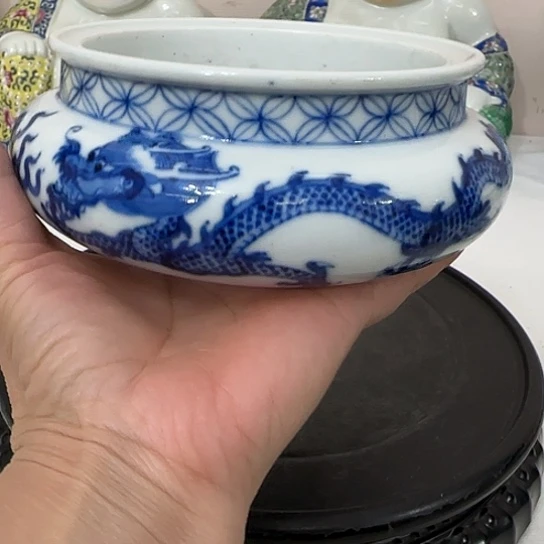时***械手工绘画青花琴炉