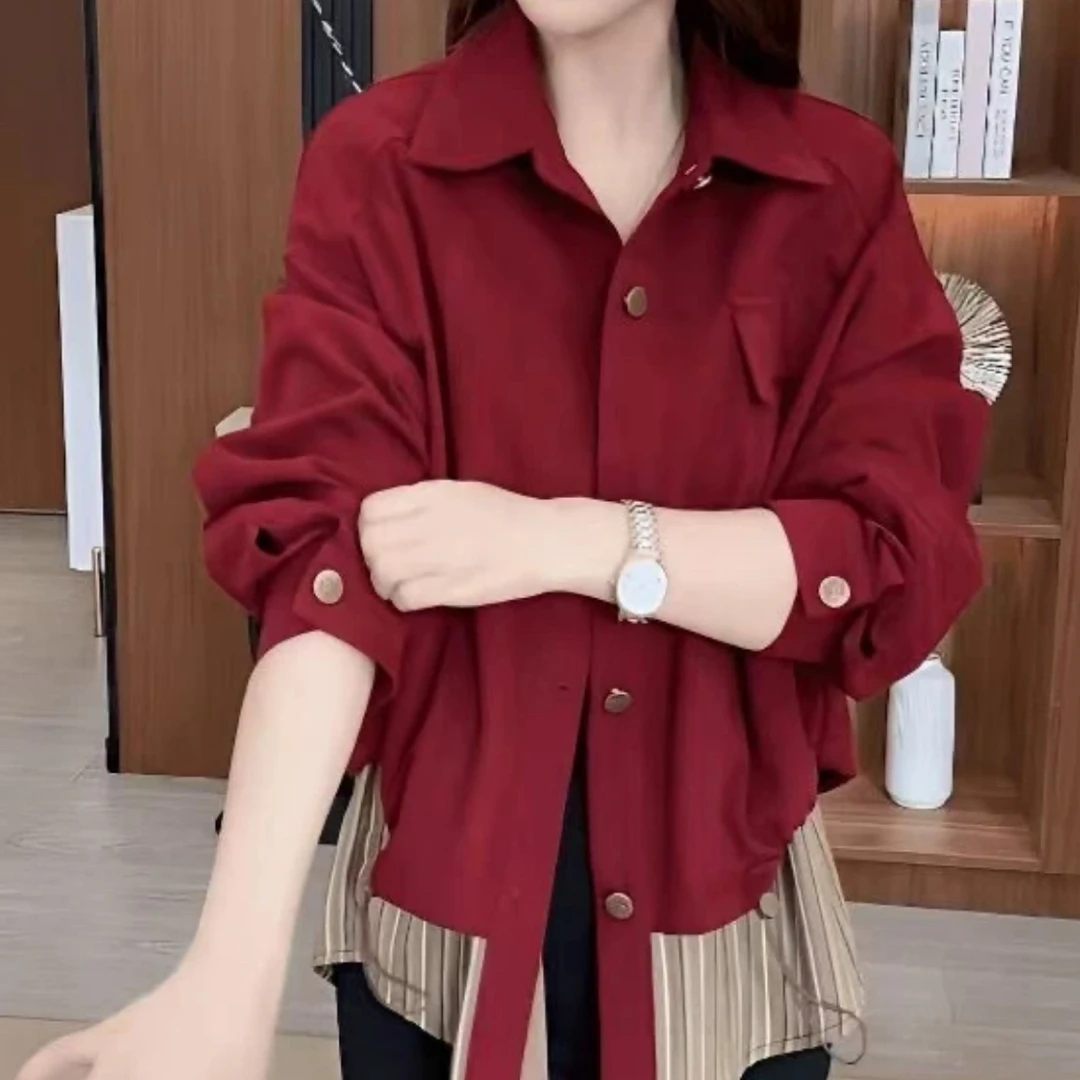 【现货现发】秋季新款设计感假两件拼接短外套女时尚减龄夹克衫825