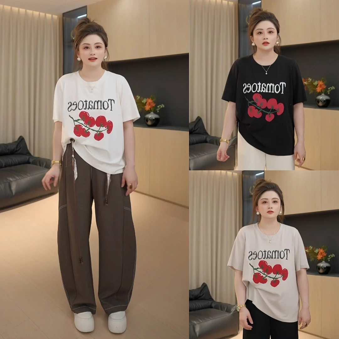 【胖佳佳】现货~番茄T 短袖印花上衣秋季时尚休闲百搭H625Y12765