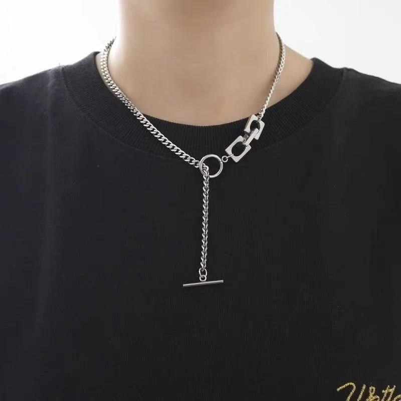 钛钢项链 不掉色OT外方内圆环吊坠项链钛钢冷淡风潮流嘻哈配饰