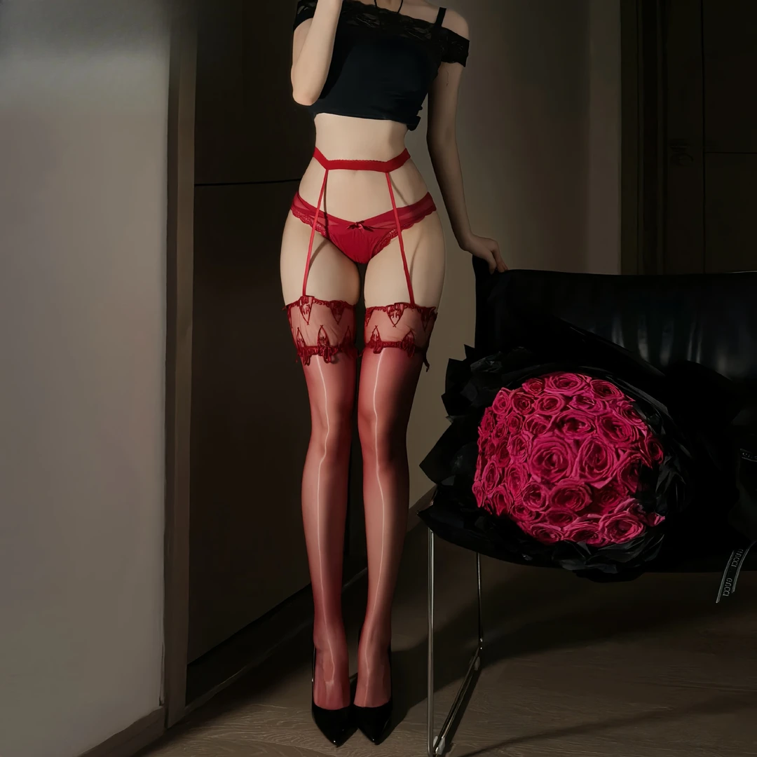 慕丝心动5D极光爱心撞色黑丝长筒蕾丝极光丝袜超薄A233