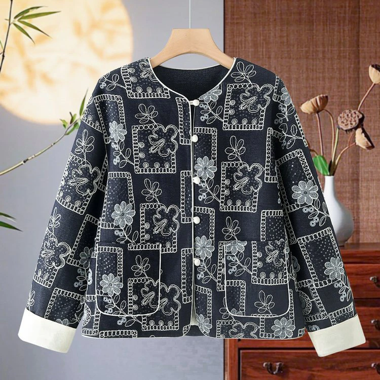 新中式重工刺绣亮片外套气质2025新款春季宽松百搭国风上衣立领