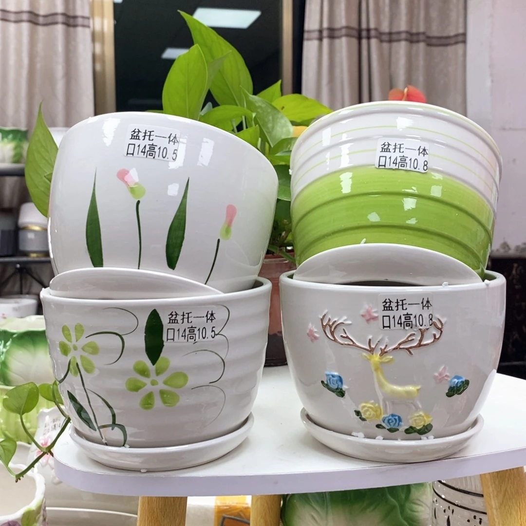 @夏西陶瓷花盆@@四个手绘