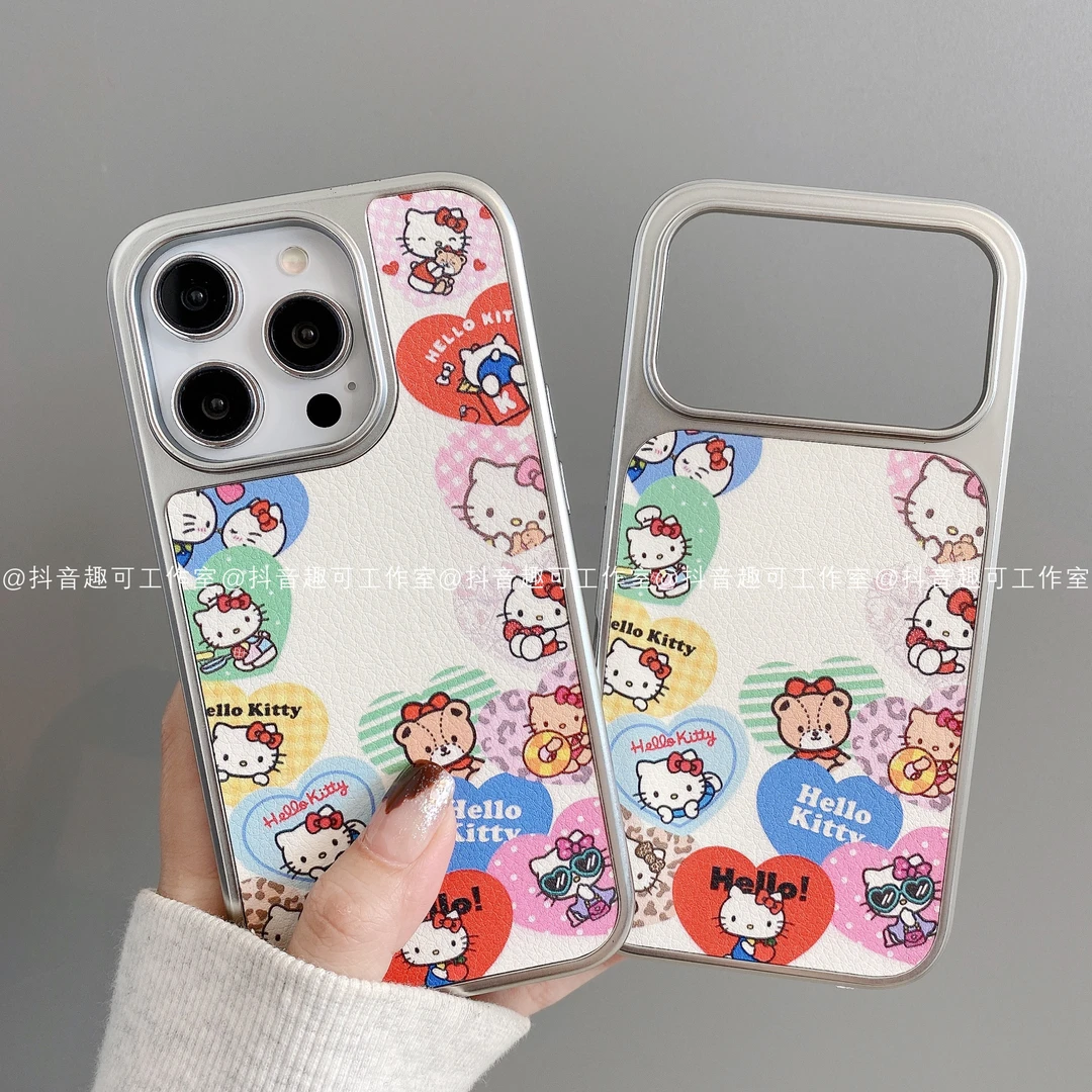 大孔皮革适用iphone17promax苹果16手机壳15/14/13华为爱心KT创意