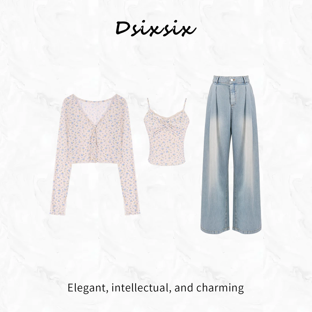 Yeah Me/也觅【初恋莓果】夏季文艺风显瘦长裤套装优雅百搭气质女装