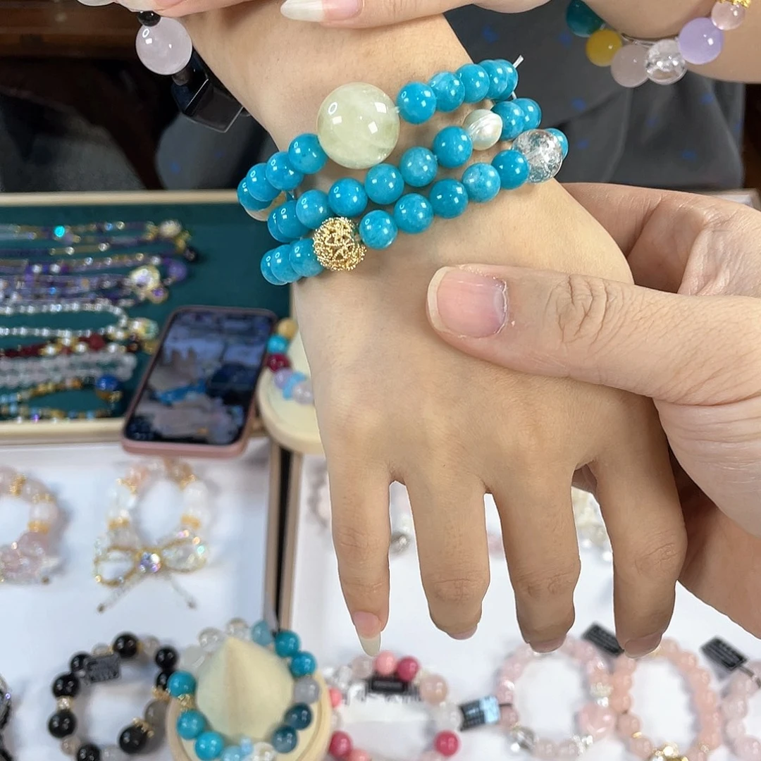 水晶手链银S925镀金镶嵌