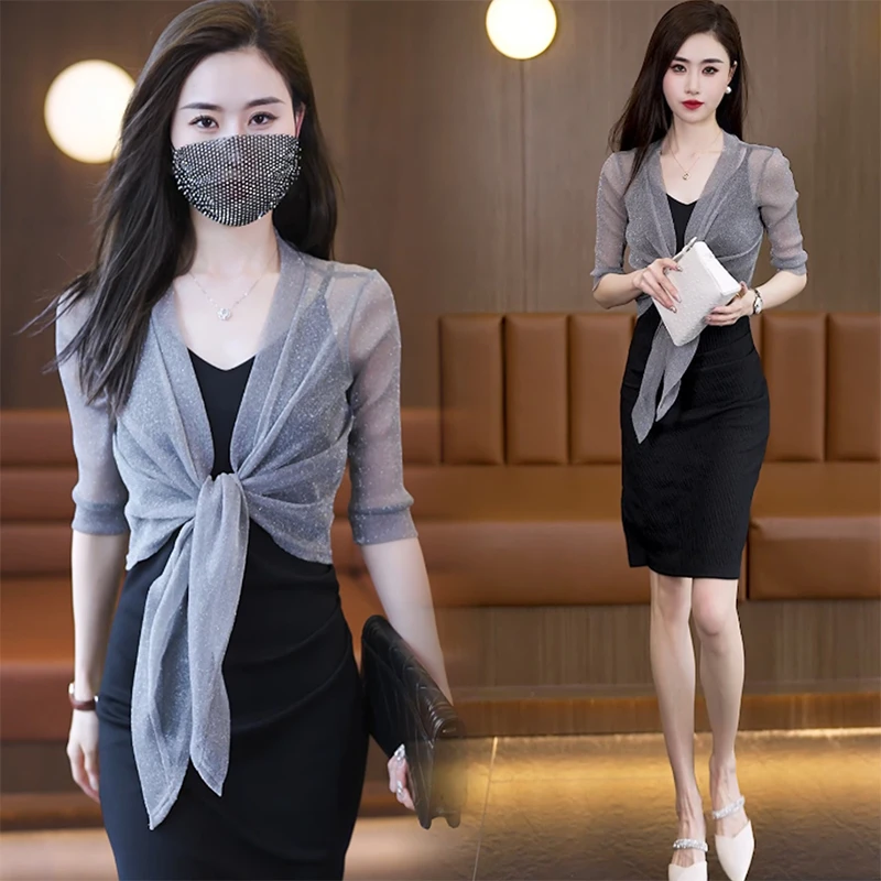 网红2025披肩夏季洋气薄款网纱开衫上衣女配吊带裙外套短款防晒女