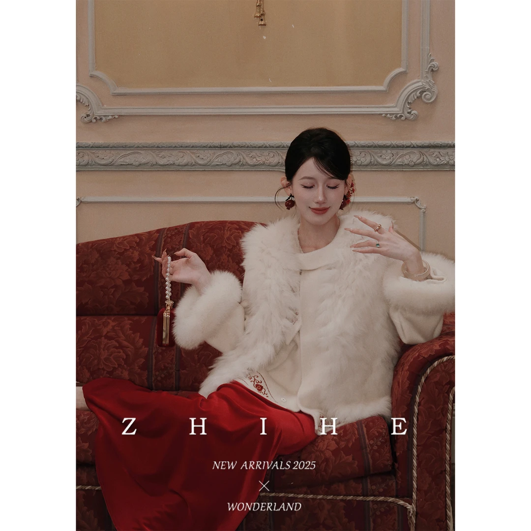 无艳一禾【月浸香】手工坊-100绵羊毛双面呢大衣+狐狸毛马甲+半裙