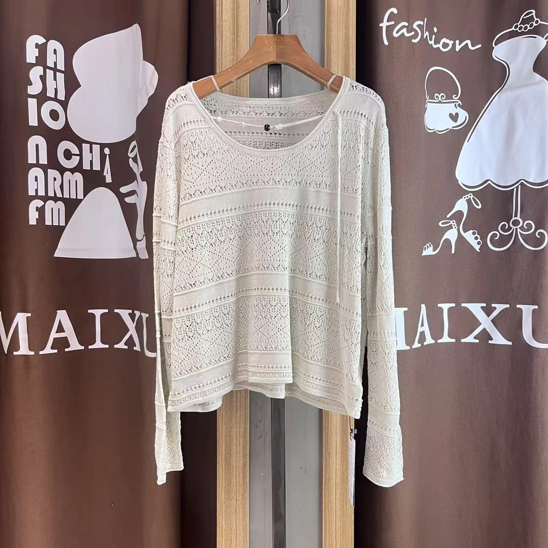 麦寻女装ZTLGS06A宽松长袖开衫款镂空拼接毛针织衫百搭上衣时尚