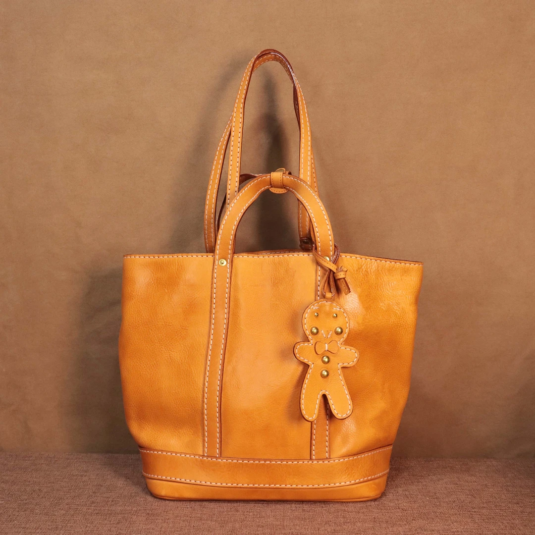 头层植鞣洗水牛皮真皮女士单肩手提腋下简约大容量水桶托特包包