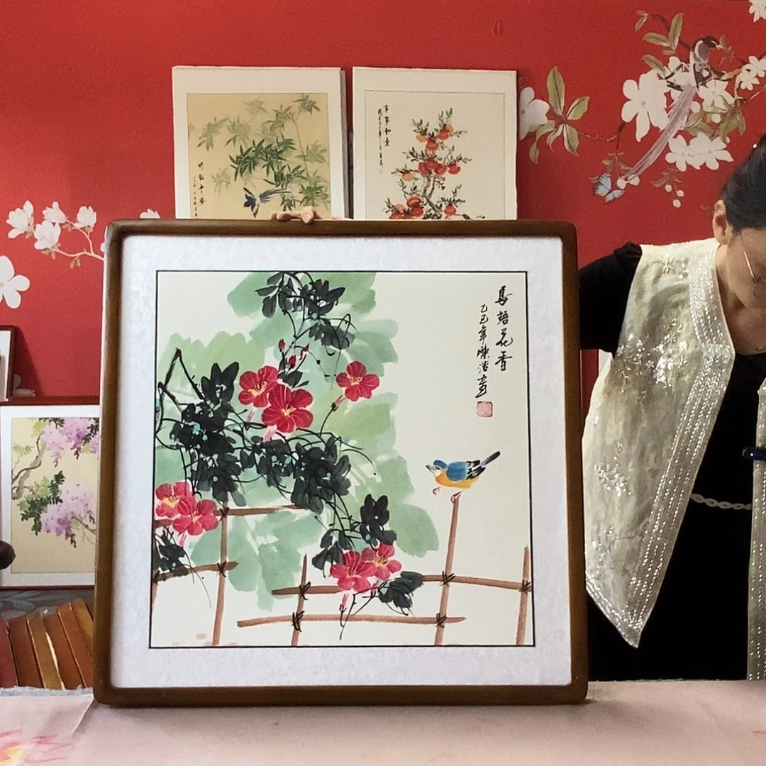 国画手写手绘带框包邮国画作品62✖️62