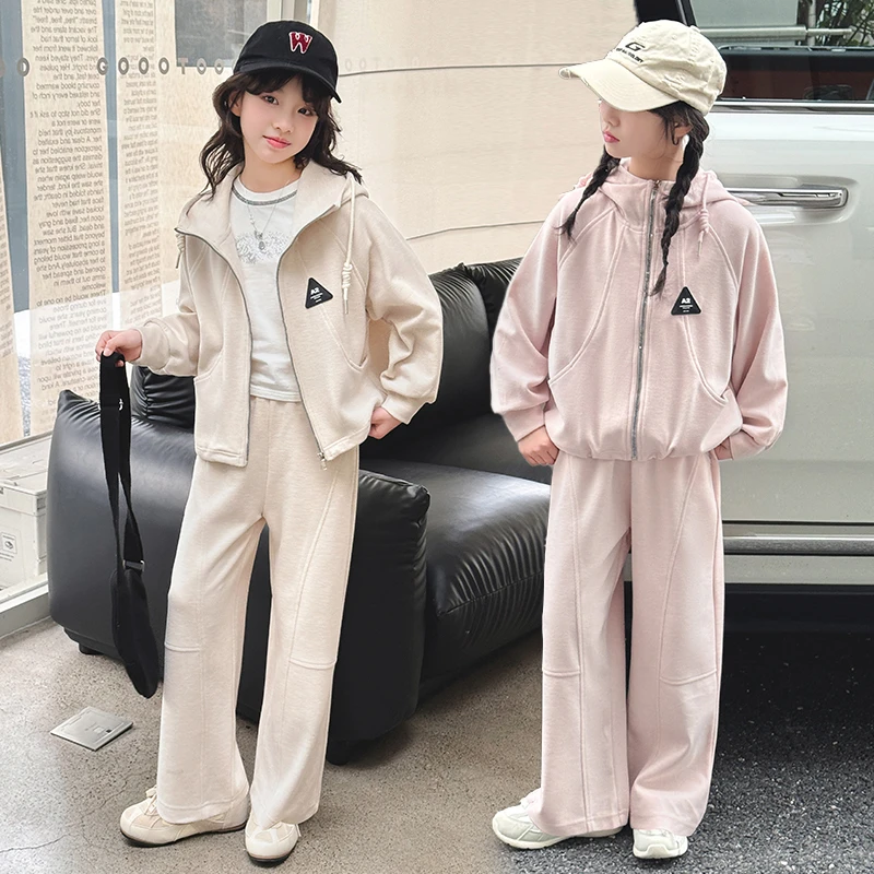 女童春季卫衣套装儿童运动洋气时尚休闲连帽中大童韩版儿童运动