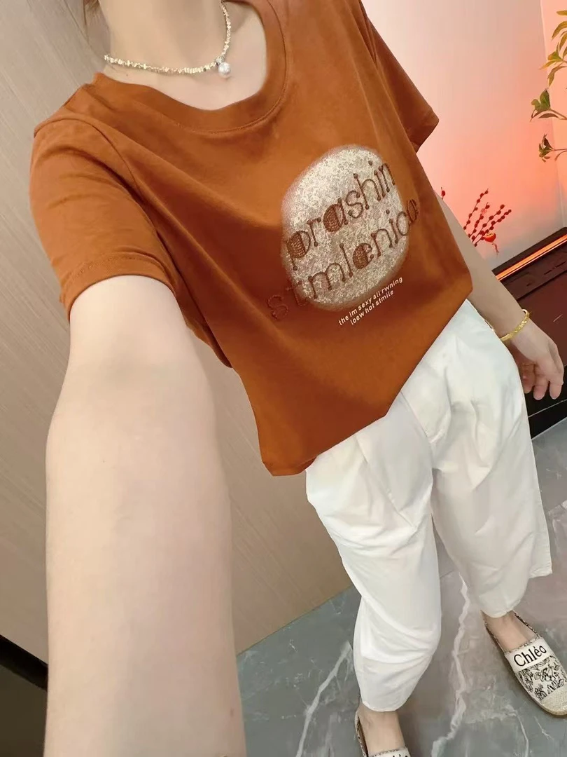 夏款百搭刺绣英文短袖上衣2629