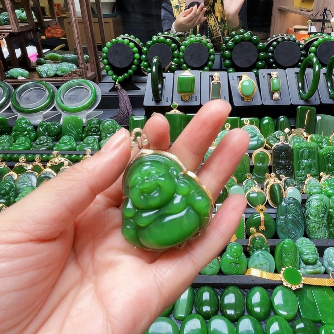 湖***妹和田玉（碧玉）18K金镶嵌颈饰