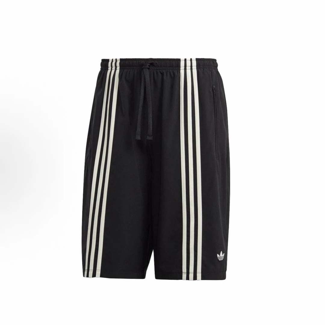 adidas三条纹Logo标识抽绳系带五分休闲短裤 男款 黑色HZ0704