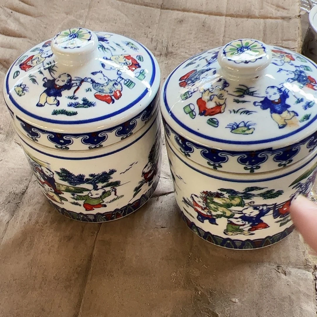 摆件陶景德镇陶瓷童子罐2个