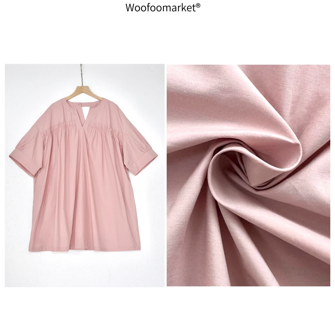 【于月专属】纯棉v领简约风宽松中长款短袖衬衫裙女夏季 CY766