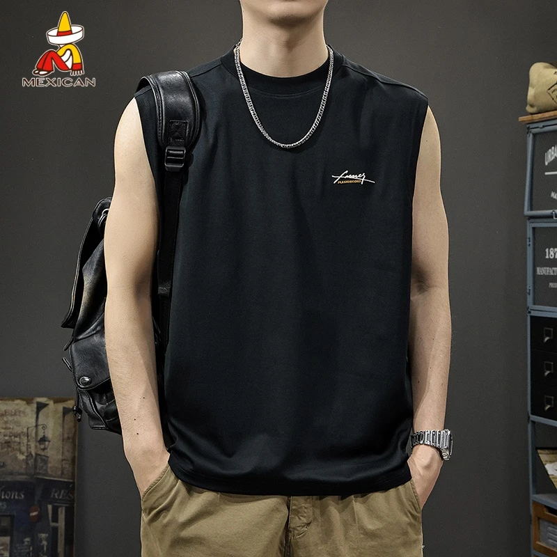 Mexican/稻草人夏季男士无袖背心美式休闲男款运动宽松坎肩t恤潮