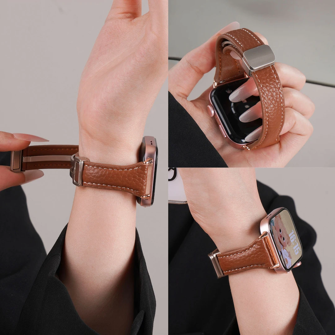 适用小米手环9pro表带荔枝纹小蛮腰真皮腕带皮质男士夏天女款表带