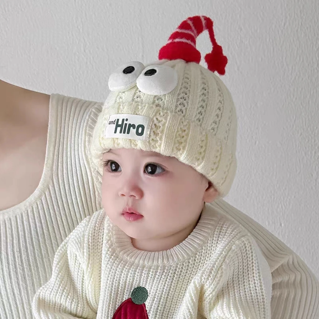 婴儿帽子秋冬季保暖加厚可爱针织套头帽小月龄宝宝户外防风毛线帽