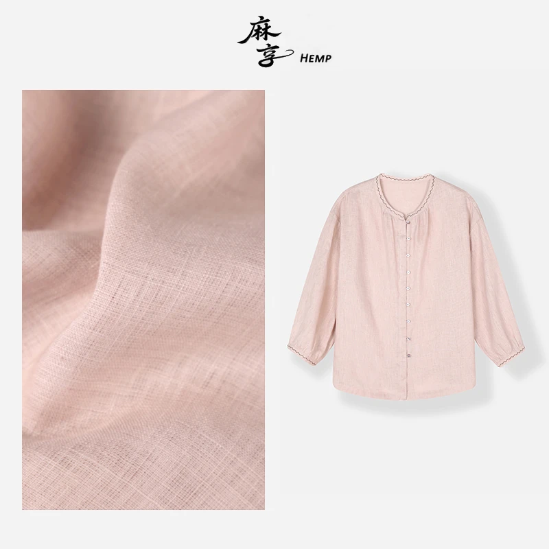 麻享【桃之夭夭】60支纯汉麻刺绣轻薄防透休闲衬衫夏季女款FSY50715