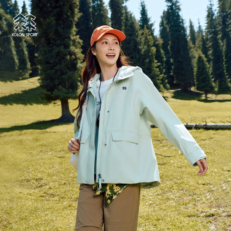KOLON SPORT可隆流光风防水夹克透湿防风耐磨2L宽松连帽冲锋衣2级