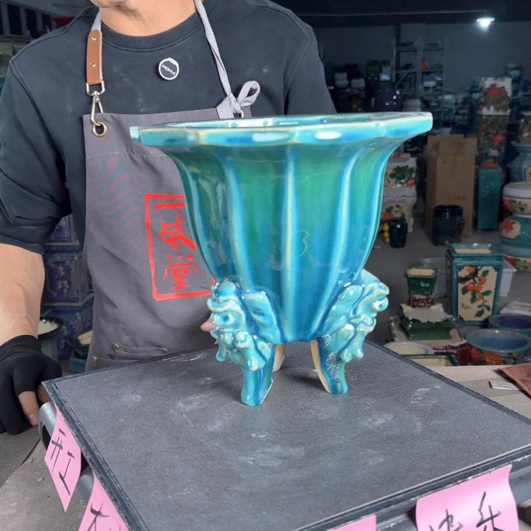 一风堂石湾花盆。磕碰打磨痕迹