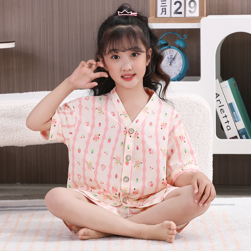 儿童夏季薄款短袖睡衣女孩男孩中大童3-16岁卡通休闲家居服套装