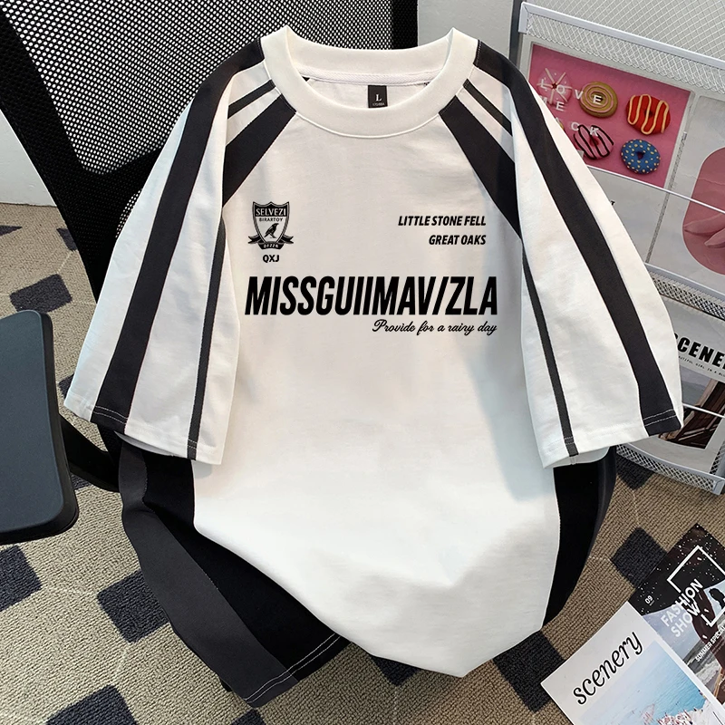 百搭潮流复古休闲美式高街套头上衣2025夏季宽松重磅短袖T恤男女