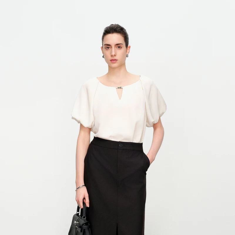 婉甸2025夏季新品套头上衣圆领雪纺衫1242H15DY3