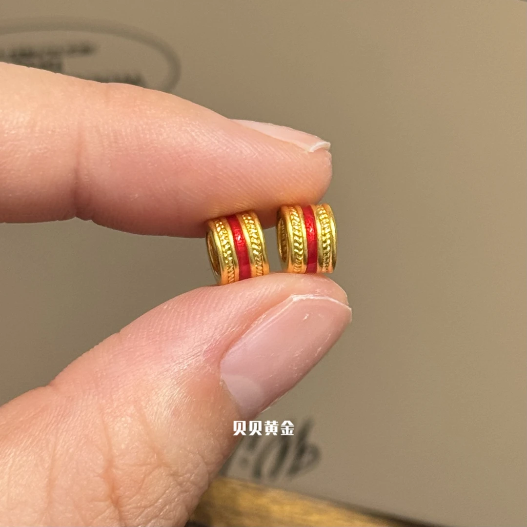 贝贝黄金 足金999 红线跑环 2只一组 珐琅彩 中穿 5D工艺 2233