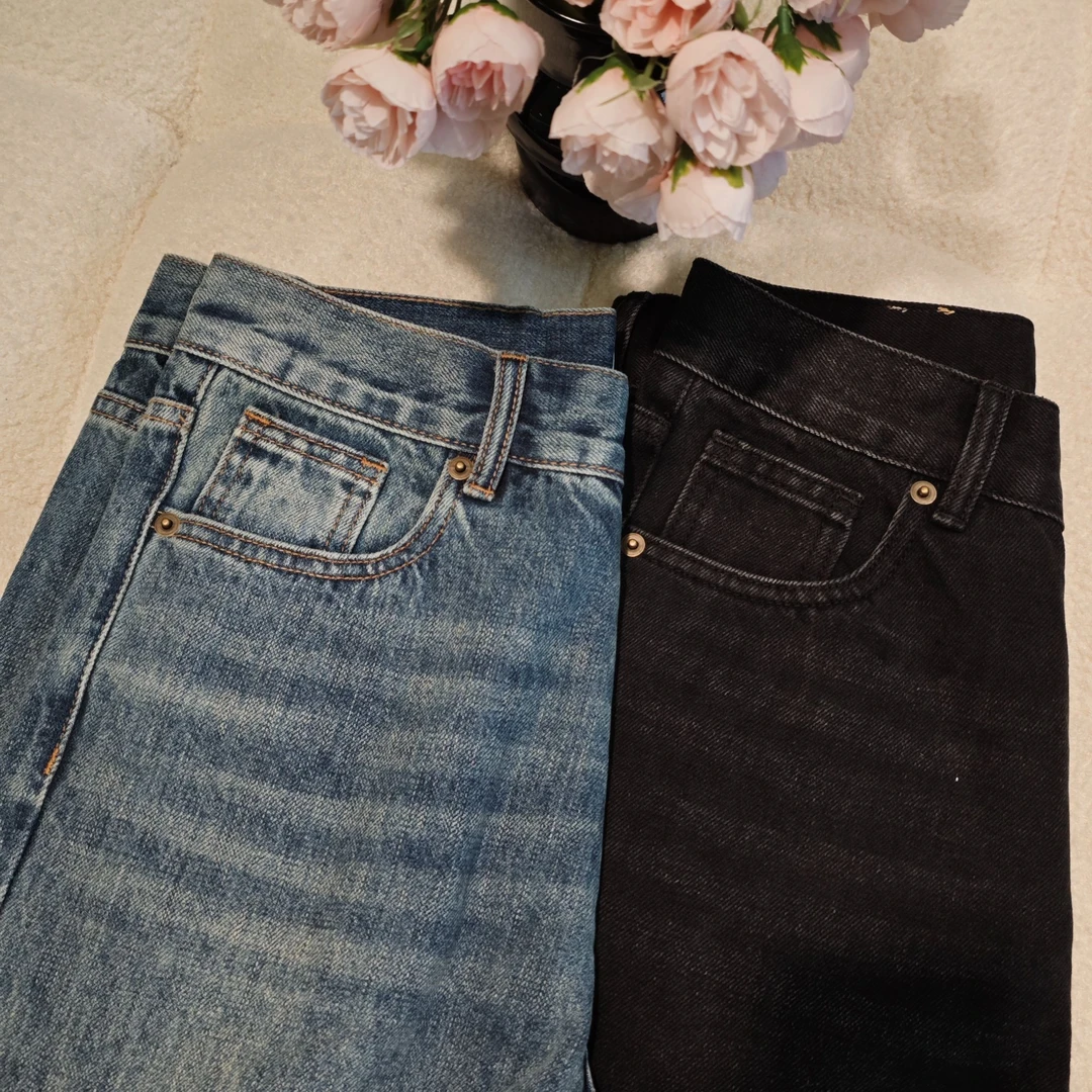 时尚高腰显瘦直筒牛仔裤阔腿裤长裤412111