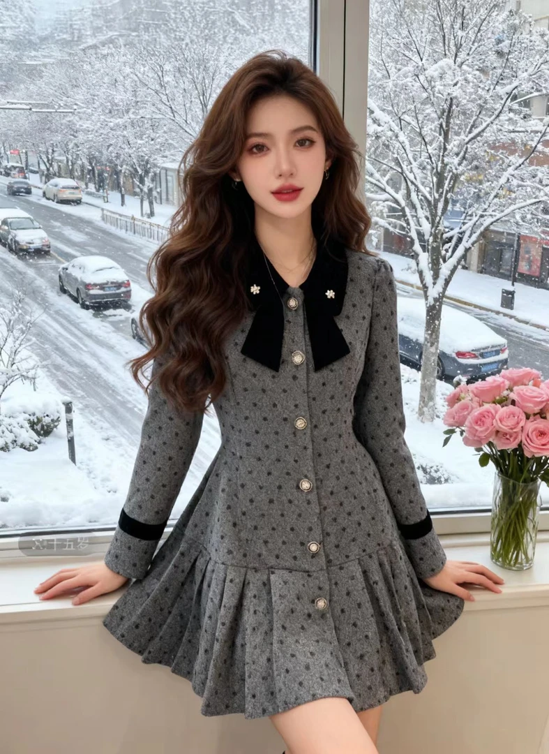 2025新款时尚小香风显瘦气质长袖法式名媛风连衣裙5991